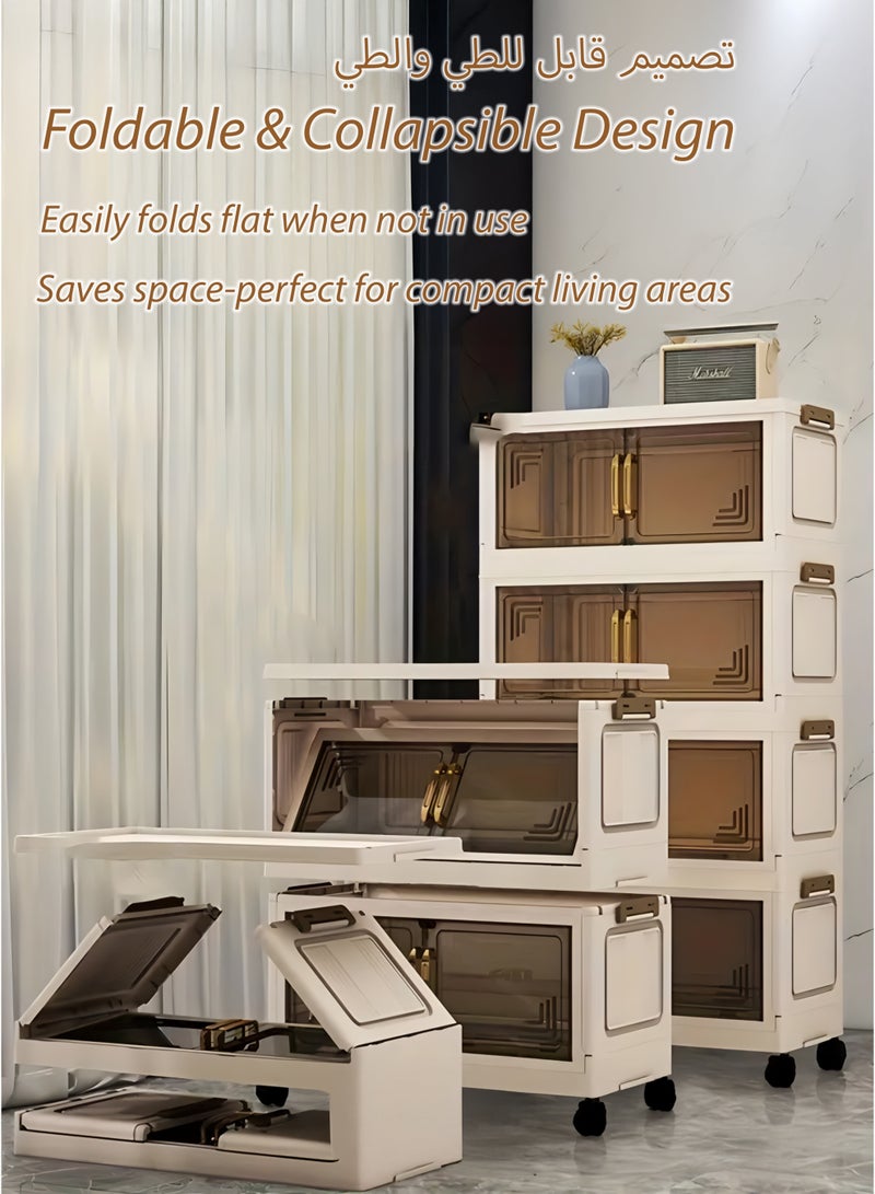 توشيونيكس خزانة تخزين بلاستيكية من 4 طبقات - 68 × 38 × 150 سم - صناديق تخزين محمولة قابلة للطي ومتعددة الطبقات مع عجلات دوارة، منظم ملابس قابل للطي والتكديس مع أبواب مزدوجة مغناطيسية منظم لحاف خزانة بلاستيكي شفاف من الأكريليك مع أغطية آمنة وعجلات قابلة للقفل صندوق تخزين منزلي للملابس والمطبخ والمخازن والأواني وخزانة الألعاب والوجبات الخفيفة - منظم ديكور منزلي ومستلزمات مكتبية وغرفة نوم ومستلزمات الحمام ووسائل الراحة رف تخزين واسع متعدد الاستخدامات - متوفر بأحجام وطبقات مختلفة - Image 3