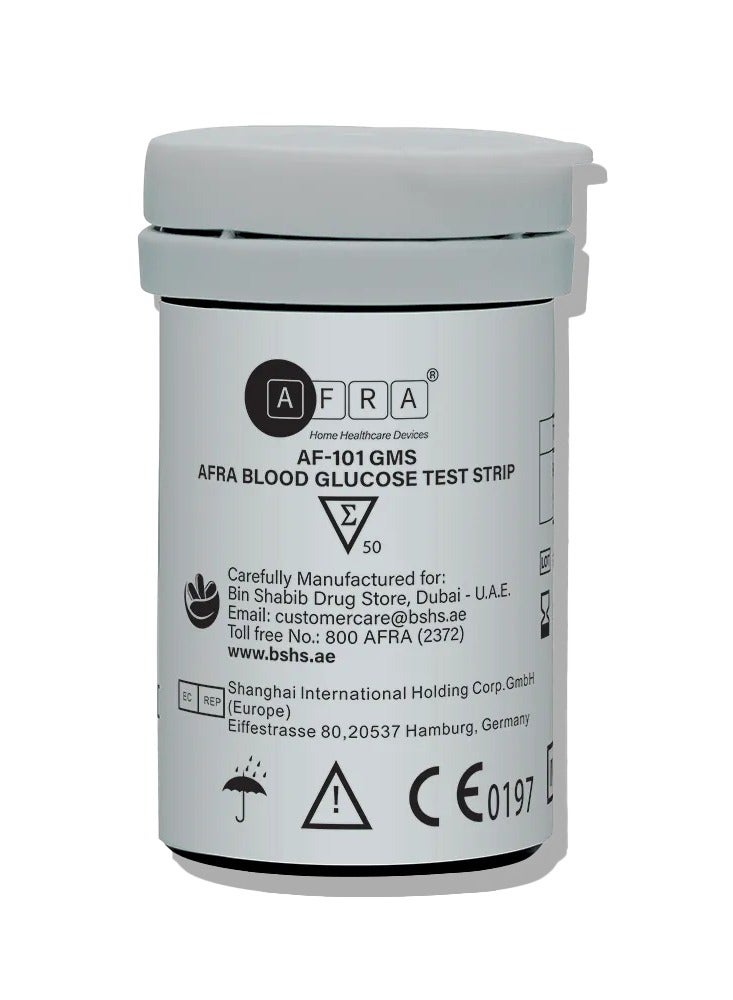 AFRA شرائط اختبار سكر الدم (50) Af-101Gms - مراقبة سكر الدم بدقة وسرعة - متوافقة مع أجهزة قياس الجلوكوز - Image 1