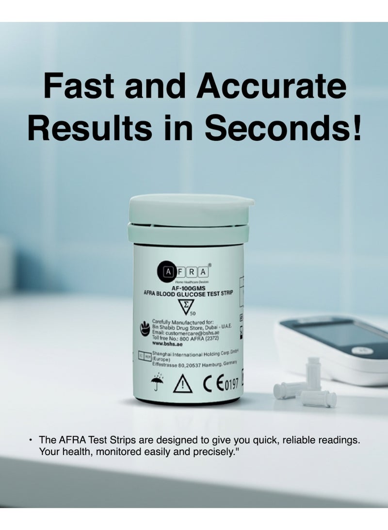 AFRA شرائط اختبار سكر الدم (50) Af-101Gms - مراقبة سكر الدم بدقة وسرعة - متوافقة مع أجهزة قياس الجلوكوز - Image 2