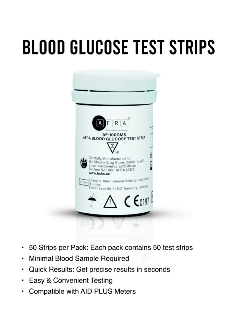 AFRA شرائط اختبار سكر الدم (50) Af-101Gms - مراقبة سكر الدم بدقة وسرعة - متوافقة مع أجهزة قياس الجلوكوز - Image 3