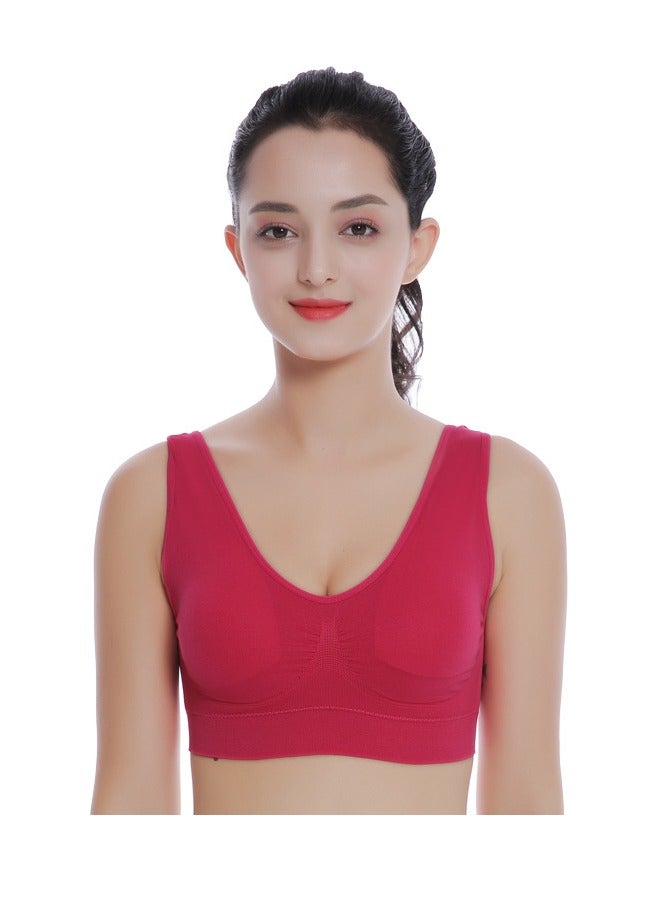 AROAQ Women Sports Bra, Fitness Sports Yoga Bra with Removable Padding, Double-layer Seamless Sports Bra without Rims, Comfortable Soft Bra for Workouts Running Yoga Trainings, (Size 6XL, Red Rose)  - Image 1