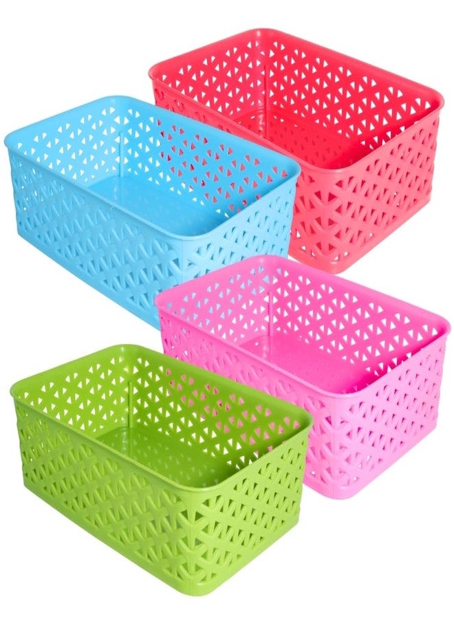 Simply Home Ellora-2 Multi-Purpose Plastic Storage Basket|Stackable Organizer Tokri For Home,Kitchen,Bathroom & Office|Ideal For Toys,Clothes,Cosmetics,Stationery|Set Of 4|Red Pink Blue Green - Image 1