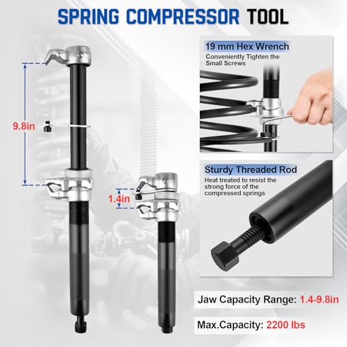 YEYETUO 2 PCS Coil Spring Compressor Tool, Automotive Strut Spring Compressor, Heavy Duty Strut Spring Compression with Safety Jaws and Holder, Spring Compressor Tool 2205 LB Capacity - Image 5