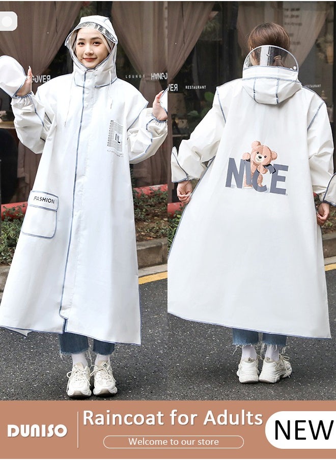 DUNISO Hooded Rain Coat, Waterproof Long Raincoat for Adult, Off-white EVA Fashion Rain Wear, Lightweight Reusable Rain Ponchos for With Hood and Drawstring  - Image 1