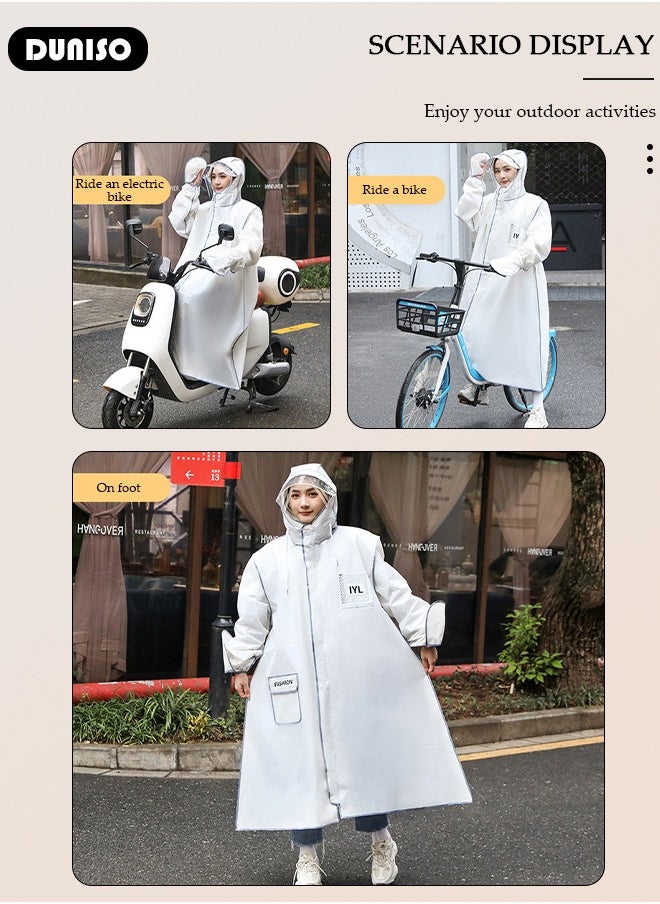 DUNISO Hooded Rain Coat, Waterproof Long Raincoat for Adult, Off-white EVA Fashion Rain Wear, Lightweight Reusable Rain Ponchos for With Hood and Drawstring  - Image 3
