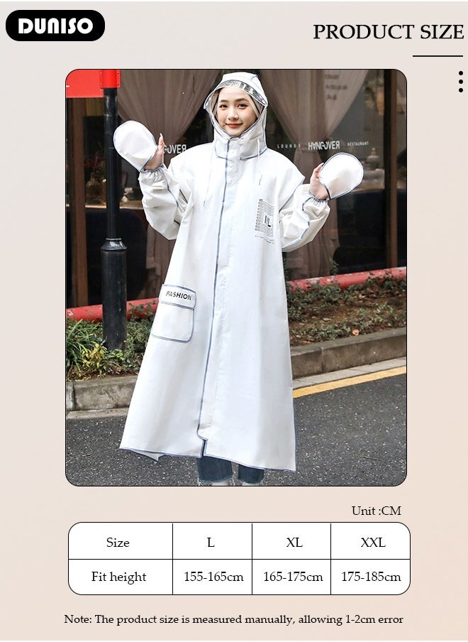 DUNISO Hooded Rain Coat, Waterproof Long Raincoat for Adult, Off-white EVA Fashion Rain Wear, Lightweight Reusable Rain Ponchos for With Hood and Drawstring  - Image 4