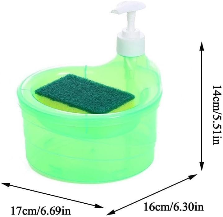 Surfexa 2 in 1 Double Layer Round Liquid soap Dispenser with Pump and Sponge Soap Scrubber Holder Multifunctional Dishwashing Container 1000ml Manual Sink Dish Washing 17 x 16 x 14 CM MultiColor - Image 4