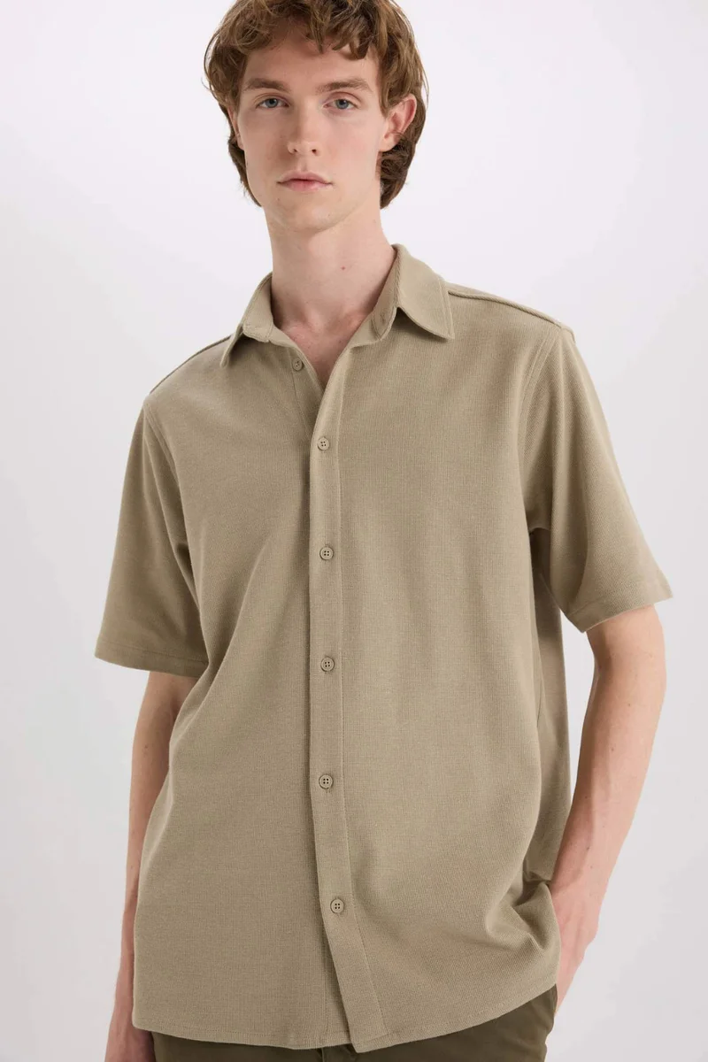 ديفاكتو Regular Fit Summer Cotton Short Sleeve Shirt