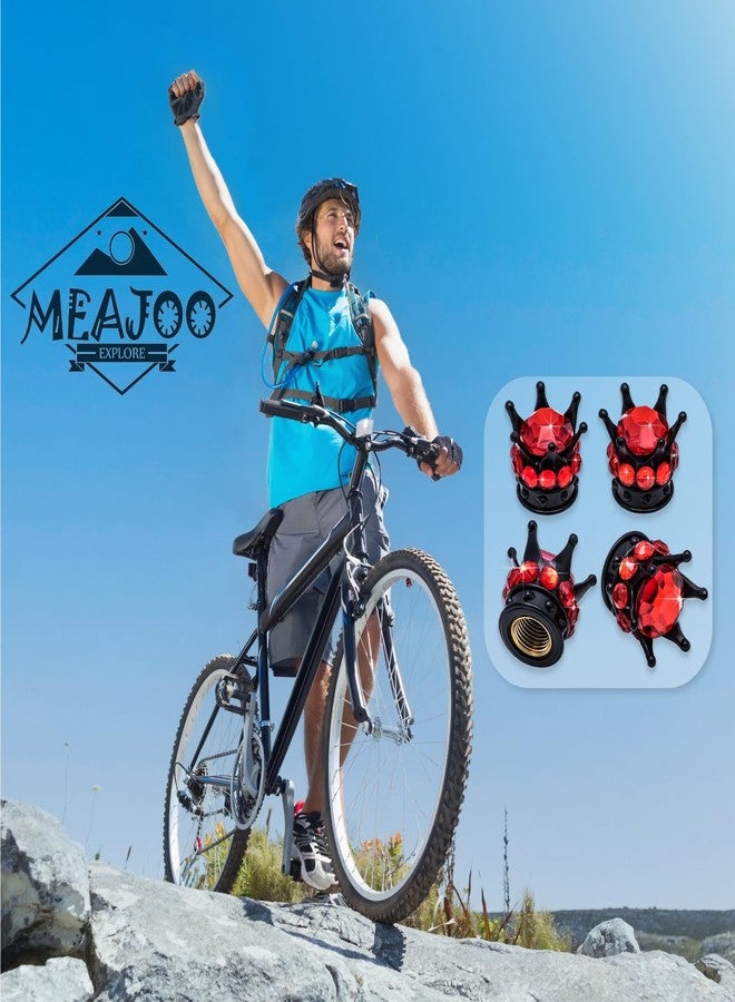 MEAJOO مجموعة أغطية صمامات إطارات السيارات من ميجو، 4 قطع، مزينة بأحجار كريستالية ماسية، أغطية صمامات إطارات سيارات عالمية ذات قلب نحاسي للسيارات وسيارات الدفع الرباعي والشاحنات والدراجات والدراجات النارية والهوائية (أسود وأحمر) - Image 4