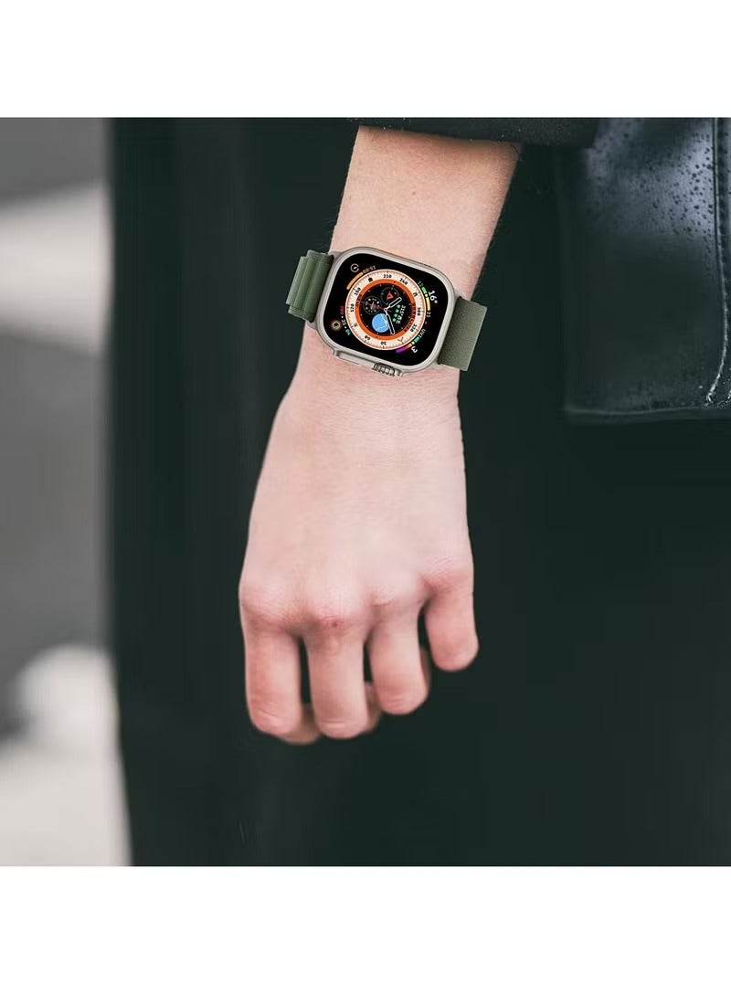 إيف حلقة جبال الألب متوافقة مع سوار ساعة أبل 42 ملم 44 ملم 45 ملم بديل للنساء والرجال الرياضي المنسوج من البوليستر G الخطاف لشريط آي واتش ألترا سيريز SE 8/7/6/5/4/3/2/1 (أخضر) - Image 2