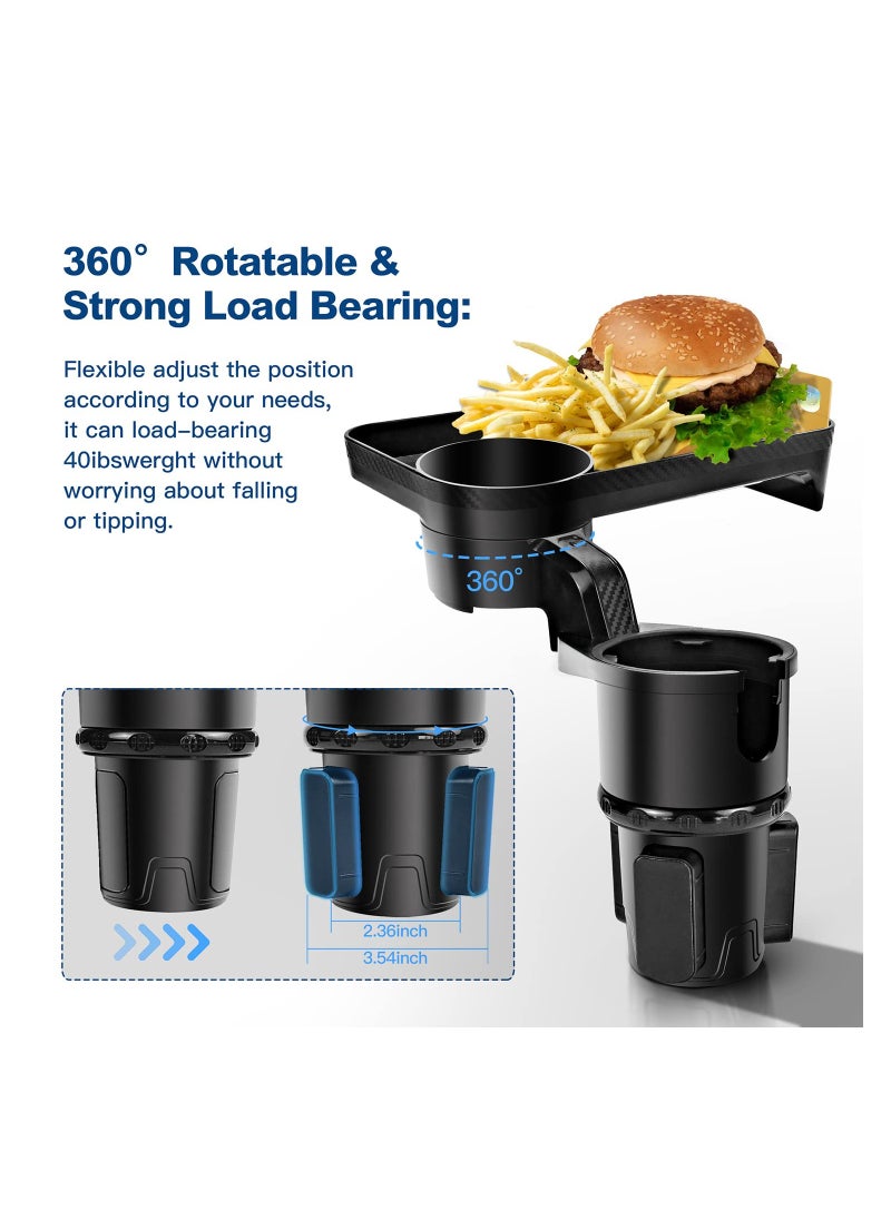 Captaintech Car Cup Holder Expander Tray - 360-Degree Rotating Dinner Plate with Adjustable Base for Drinks, Coffee, Burgers, and Water Cups. Perfect for On-the-Go Meals!  - Image 4