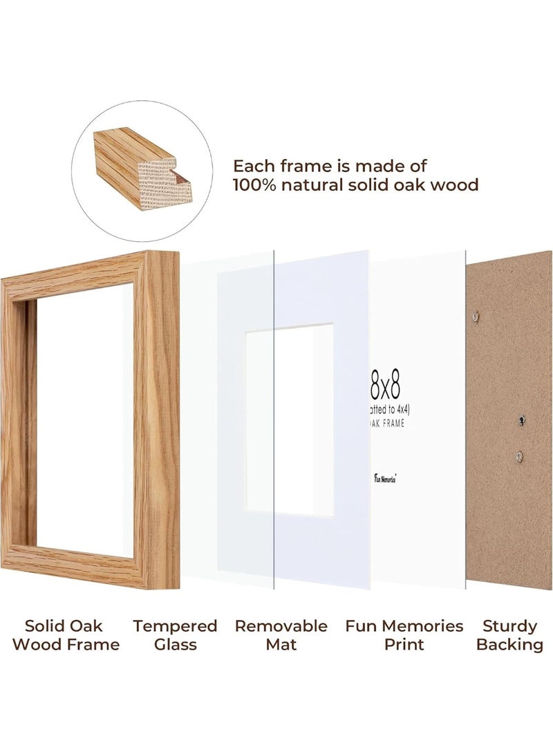 Wood Grain Photo Frame 11x11 Inch with Mat for 8x8 Photos, Glass Front, Square Display - Image 3