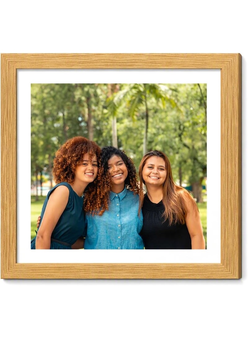 Wood Grain Photo Frame 11x11 Inch with Mat for 8x8 Photos, Glass Front, Square Display - Image 1