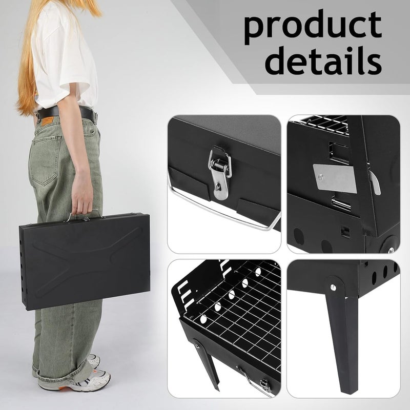 UREVO Portable Charcoal Grill - Outdoor Foldable BBQ Grill with Accessories & Lid for Camping, Picnics, and Parties, Black, 43x26x46cm - Image 3