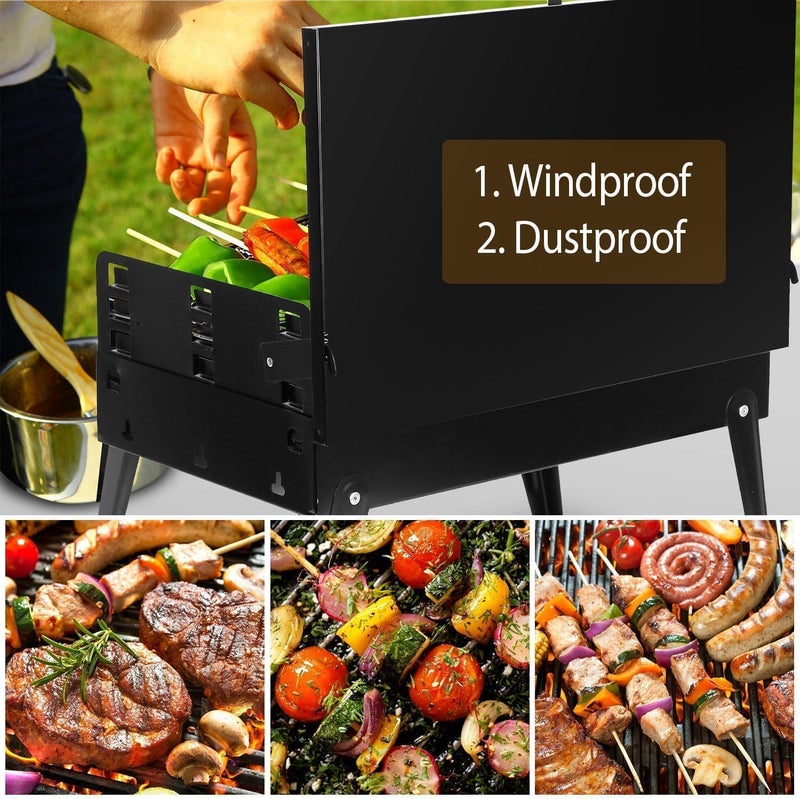 UREVO Portable Charcoal Grill - Outdoor Foldable BBQ Grill with Accessories & Lid for Camping, Picnics, and Parties, Black, 43x26x46cm - Image 5
