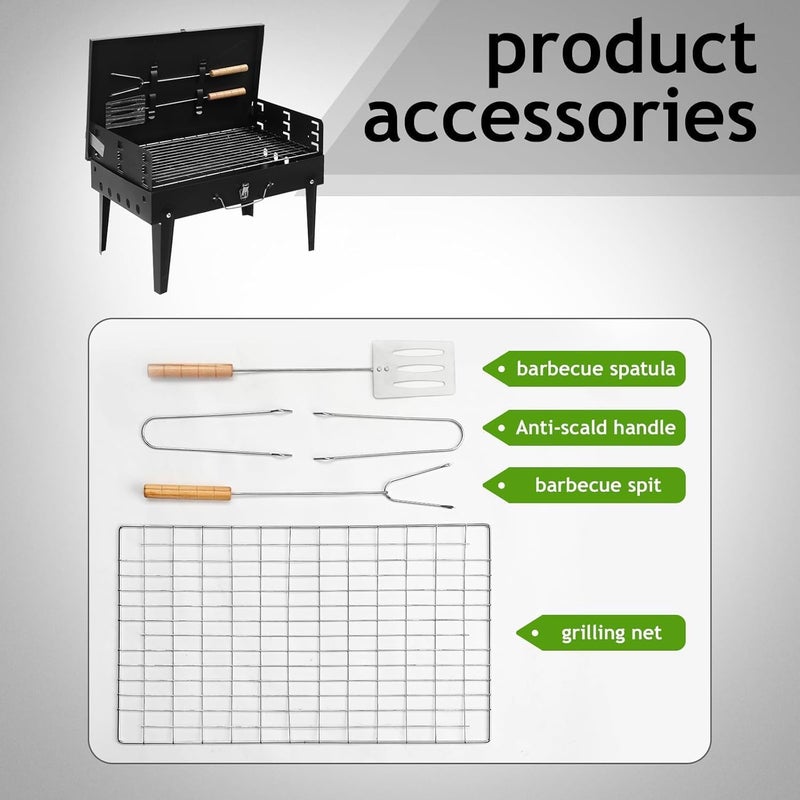 UREVO Portable Charcoal Grill - Outdoor Foldable BBQ Grill with Accessories & Lid for Camping, Picnics, and Parties, Black, 43x26x46cm - Image 4