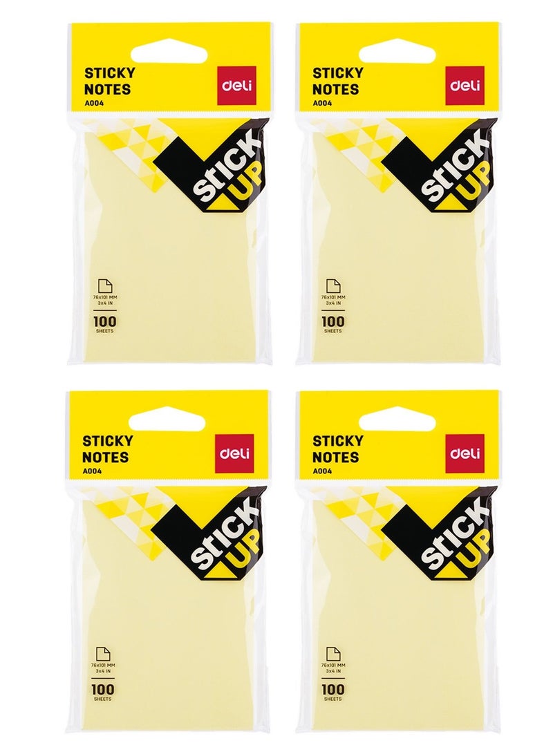 Deli 4-Pad Sticky Notes 3x4 Inch Size Yellow Colour - Image 1
