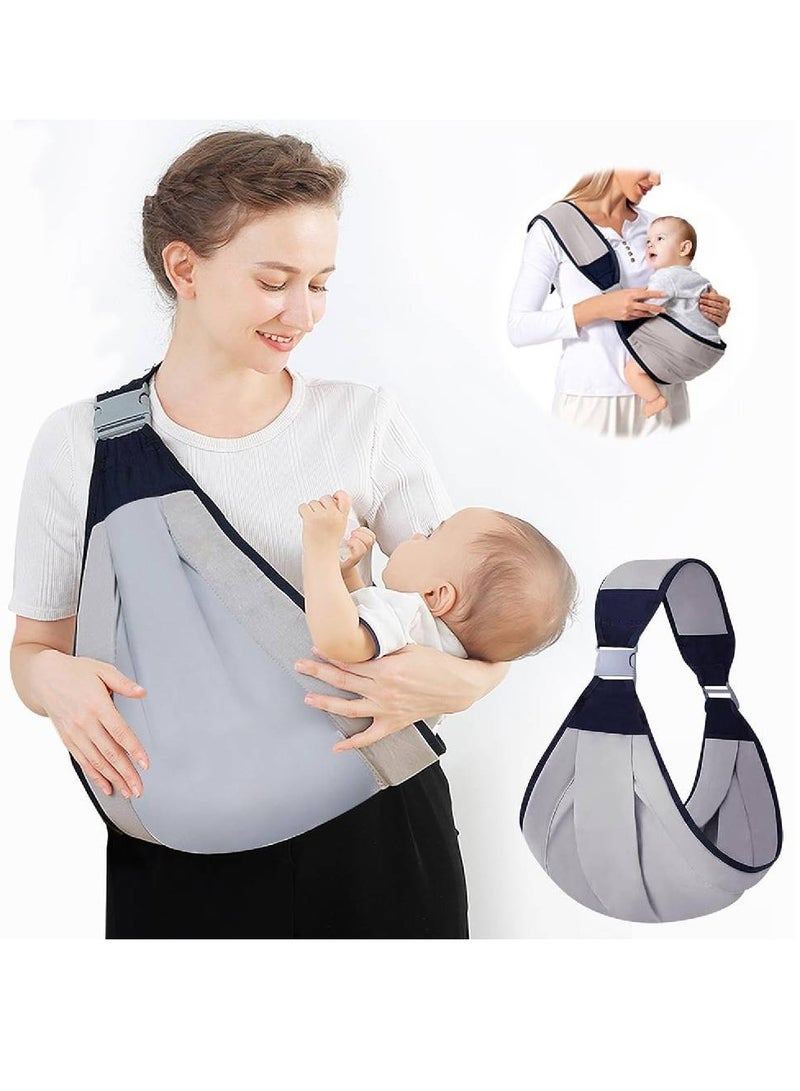 حاملة الطفل، حاملة الطفل نصف ملفوفة على الورك، كتف واحد لتوفير العمالة، حاملة أطفال خفيفة الوزن من القماش للمواليد الجدد إلى الأطفال الصغار حتى وزن 45 رطلاً (رمادي) - Image 1