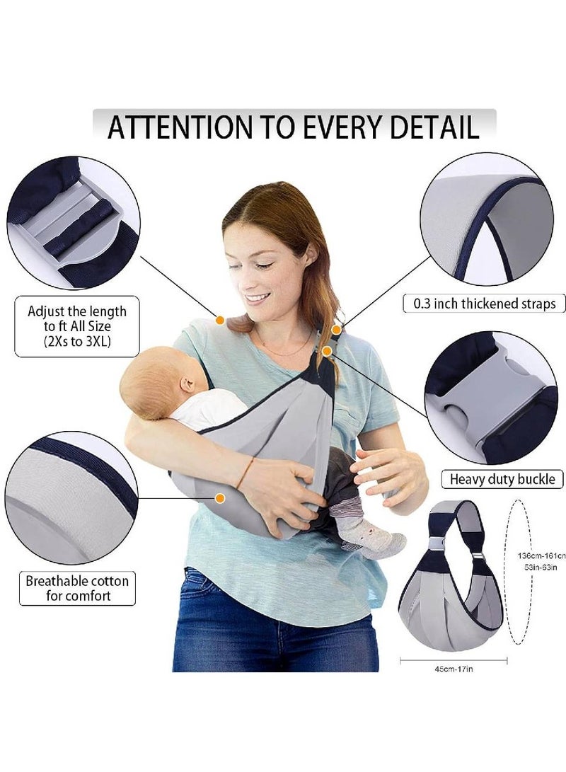 حاملة الطفل، حاملة الطفل نصف ملفوفة على الورك، كتف واحد لتوفير العمالة، حاملة أطفال خفيفة الوزن من القماش للمواليد الجدد إلى الأطفال الصغار حتى وزن 45 رطلاً (رمادي) - Image 2