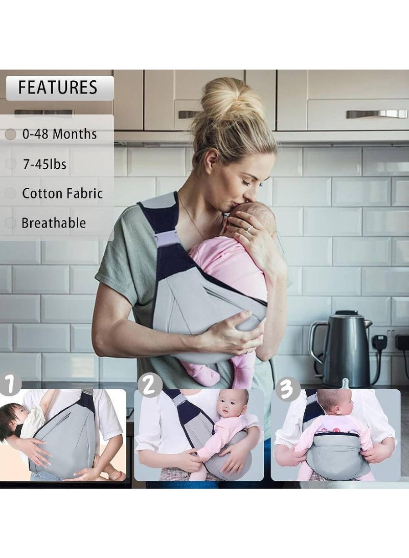 حاملة الطفل، حاملة الطفل نصف ملفوفة على الورك، كتف واحد لتوفير العمالة، حاملة أطفال خفيفة الوزن من القماش للمواليد الجدد إلى الأطفال الصغار حتى وزن 45 رطلاً (رمادي) - Image 3