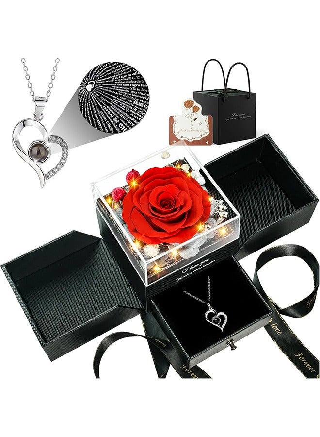 YelaJoy Preserved Rose Flowers with Necklace -in Jewelry Box for Valentine's Day Forever Flowers Eternal Rose for Birthday Anniversary Gift,Creative Gift Box,Romantic Gifts for Her - Image 1