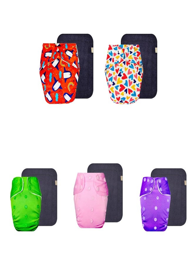 حفاضات قماشية فاخرة من دمبلدو مع حشوة رمادية (عبوة من 5) | شعور بالجفاف والراحة | وسادة ماصة من 6 طبقات | أزرار كبس قابلة للتعديل | ضرورية للاستخدام اليومي | من 3 أشهر إلى 3 سنوات | للجنسين - Image 1