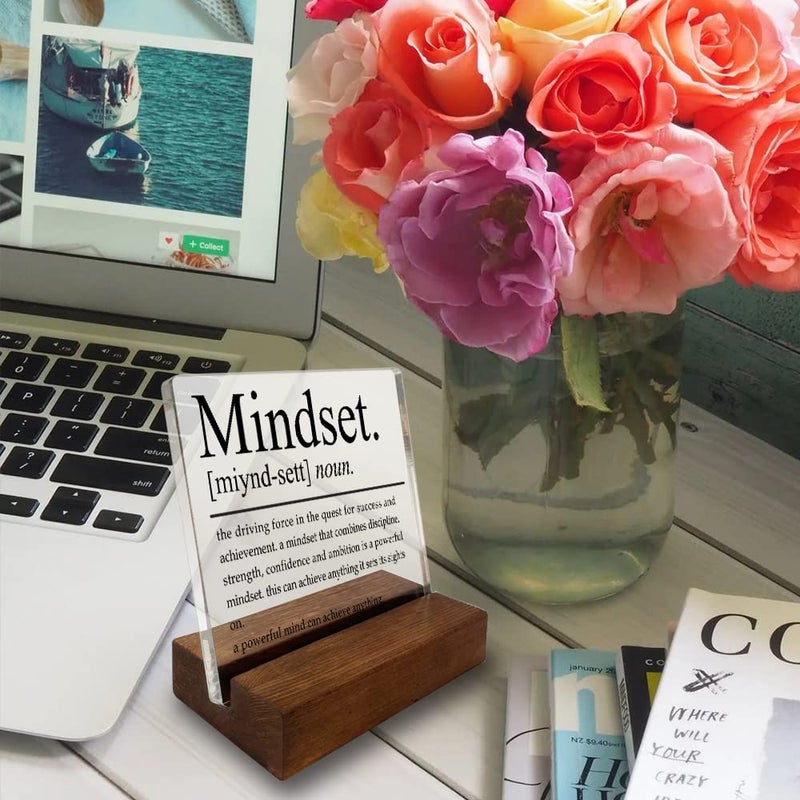 vizuzi Inspirational Home Office Desk Decor, Motivational Minimalist Decor Art Acrylic Plaque With Wooden Stand Sign Home Office Desk Sign Gift for Women Colleague Friend Cowoker - Image 2