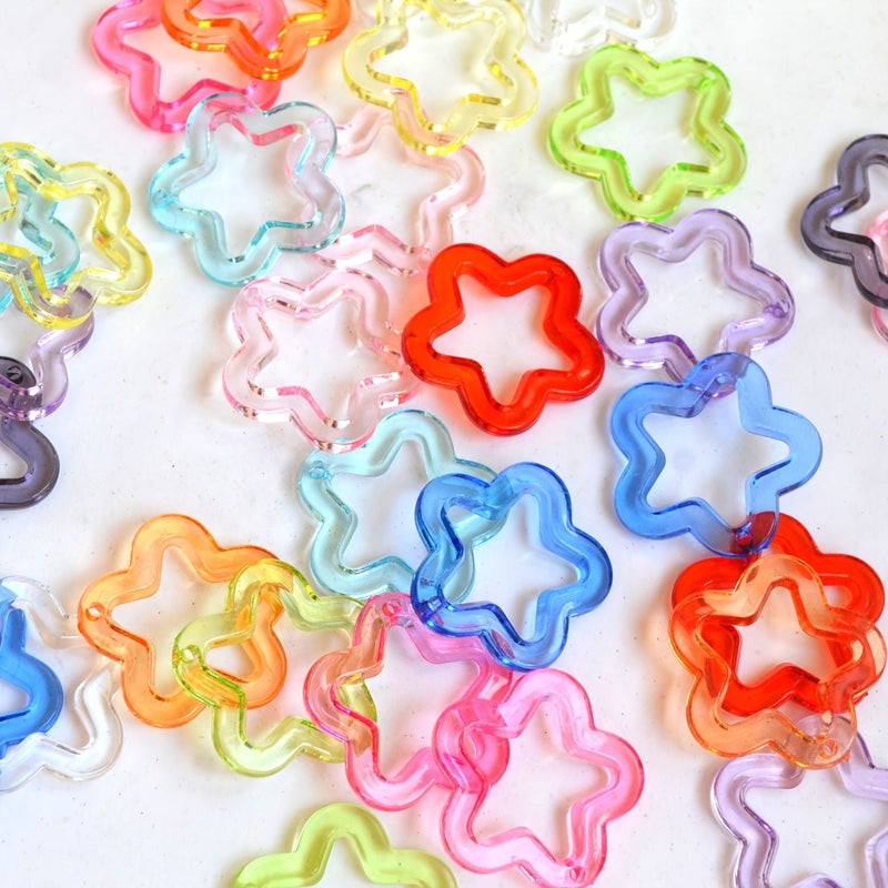 30 Pieces Purple Acrylic Transparent Star Plum Blossom Pendant Hole DIY Keychain Earring Charm Accessories Five Pointed Star Craft Material - Image 2