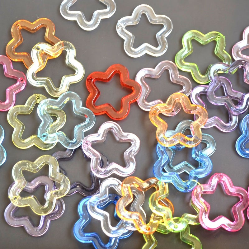 30 Pieces Purple Acrylic Transparent Star Plum Blossom Pendant Hole DIY Keychain Earring Charm Accessories Five Pointed Star Craft Material - Image 1