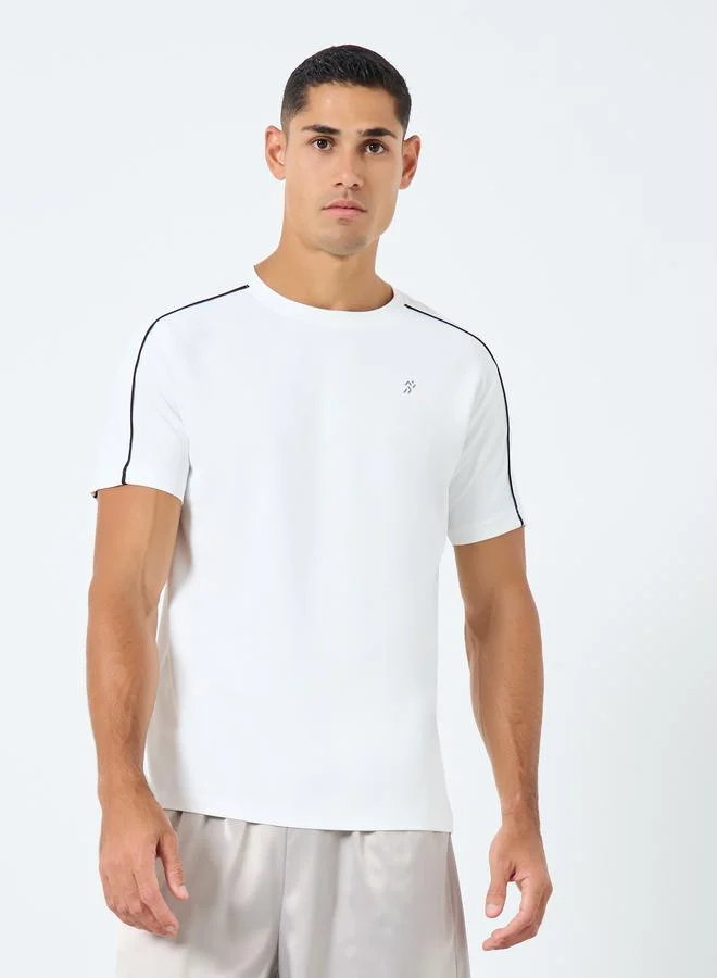Styli Men White Training T-Shirt with Black Shoulder Detail