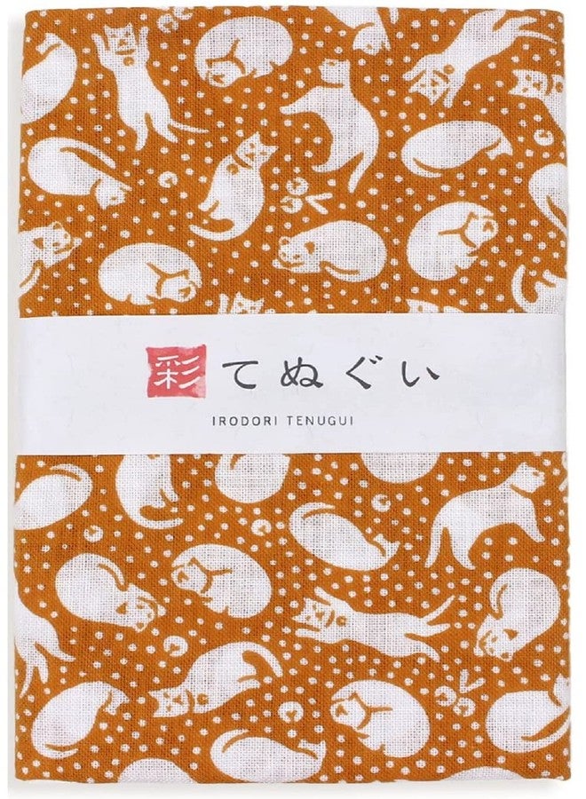 KOMESICHI irodori Japanese Traditional Towel Tenugui Bell and Cat 12.99 x 34.64 in with Iroha (English Manual) - Image 1
