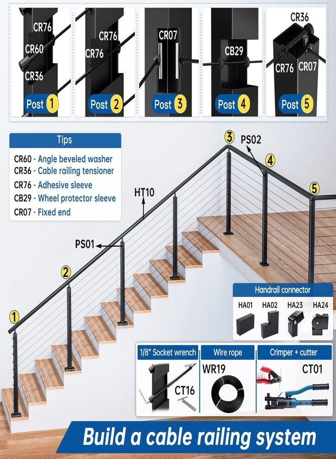 Muzata 100Pack Cable Railing Kit Black Protective Protector Sleeves Grommet Silicone Rubber for 1/8" 5/32" 3/16" Wire Rope PT1 Metal Posts Cable Deck Stair Railing CB29,CP3 - Image 4