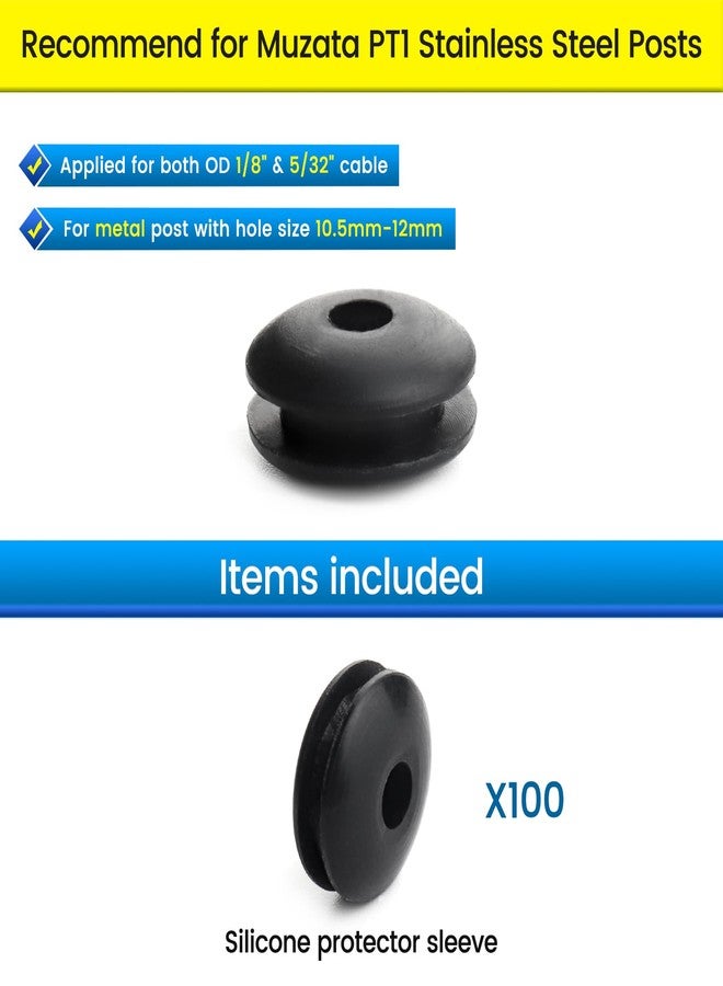 Muzata 100Pack Cable Railing Kit Black Protective Protector Sleeves Grommet Silicone Rubber for 1/8" 5/32" 3/16" Wire Rope PT1 Metal Posts Cable Deck Stair Railing CB29,CP3 - Image 2