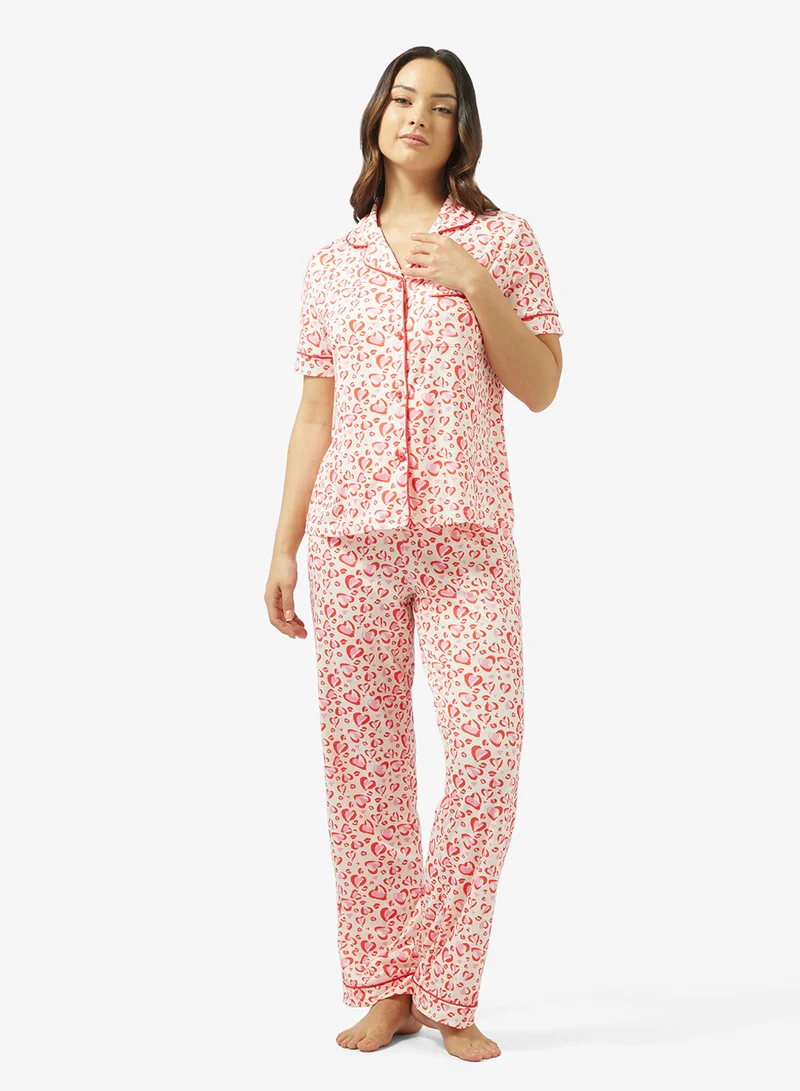 Ginger Floral Print Button Down Shirt & Pyjama Set