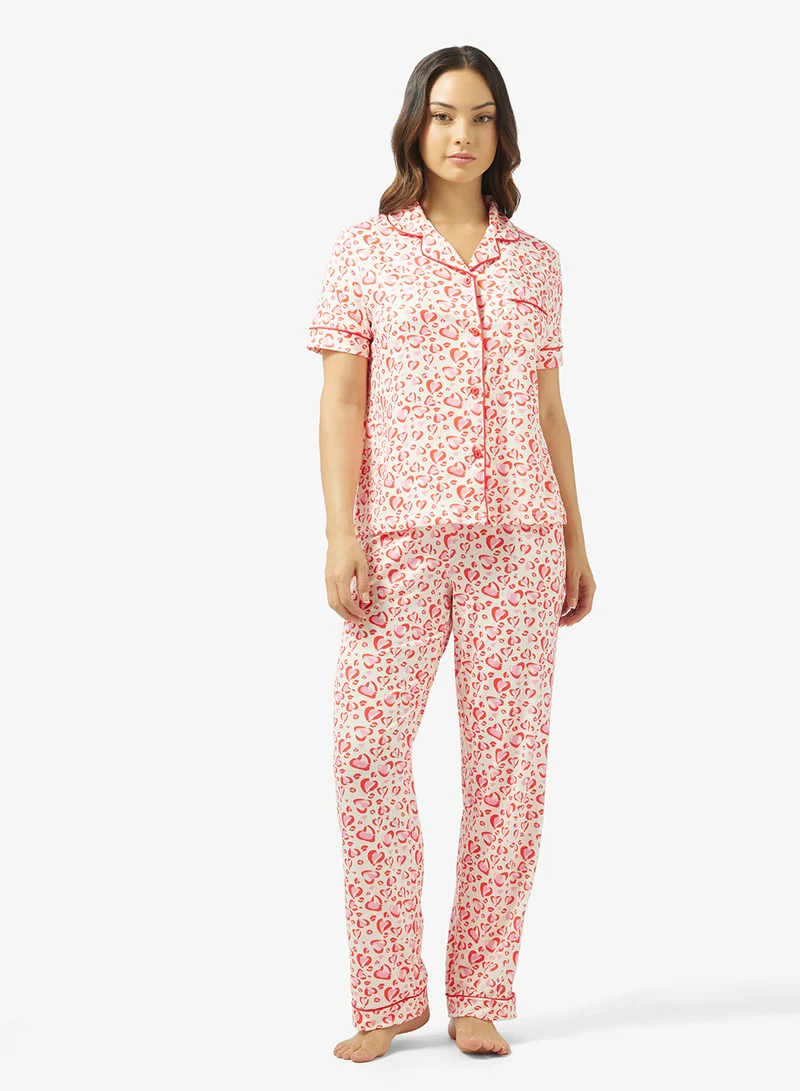 Ginger Floral Print Button Down Shirt & Pyjama Set