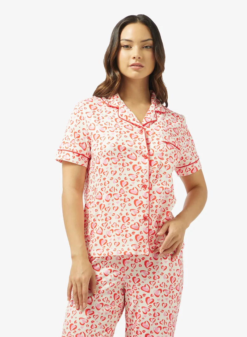 Ginger Floral Print Button Down Shirt & Pyjama Set