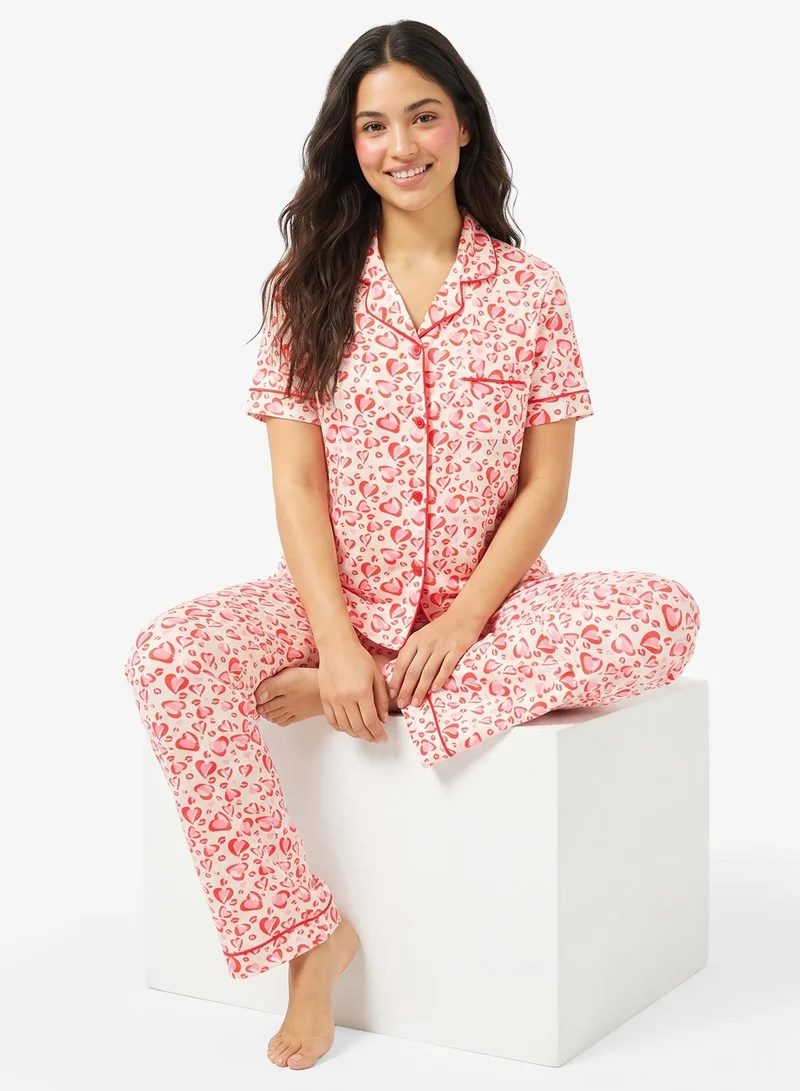 Ginger Floral Print Button Down Shirt & Pyjama Set