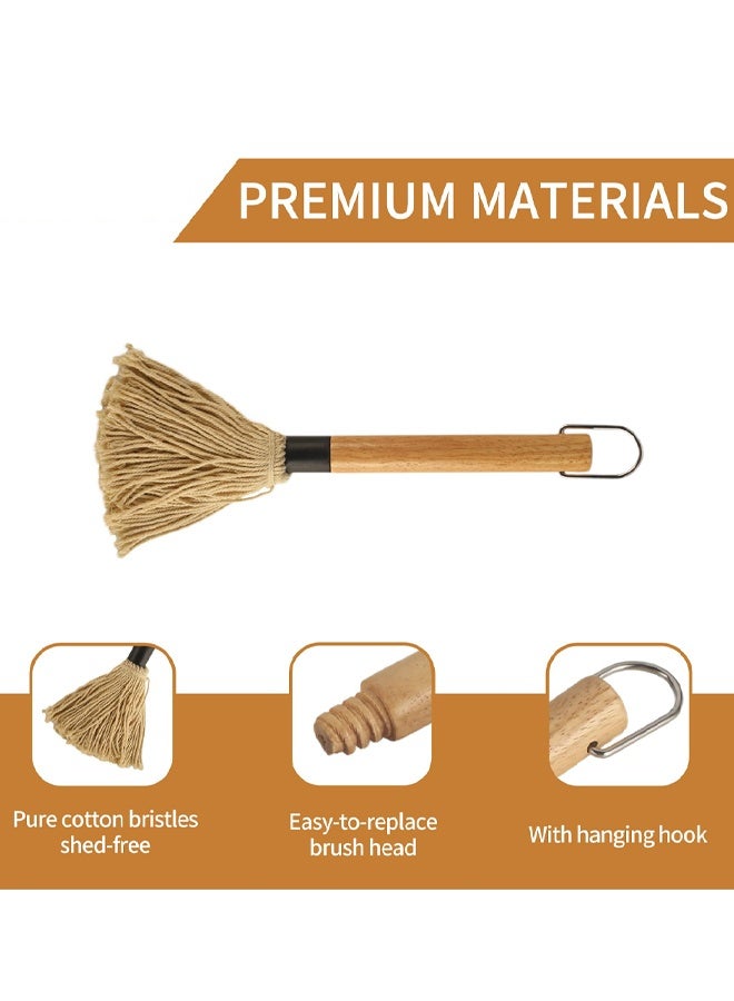 11.2 Inch BBQ Mop Brushes For Sauce, Grill Basting Mop Wooden Long Handle BBQ Mop with 1 Extra Replacement Heads For BBQ Grilling Smoking Steak - Image 3
