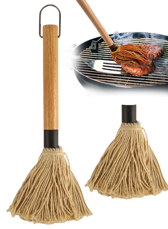 11.2 Inch BBQ Mop Brushes For Sauce, Grill Basting Mop Wooden Long Handle BBQ Mop with 1 Extra Replacement Heads For BBQ Grilling Smoking Steak - Image 1