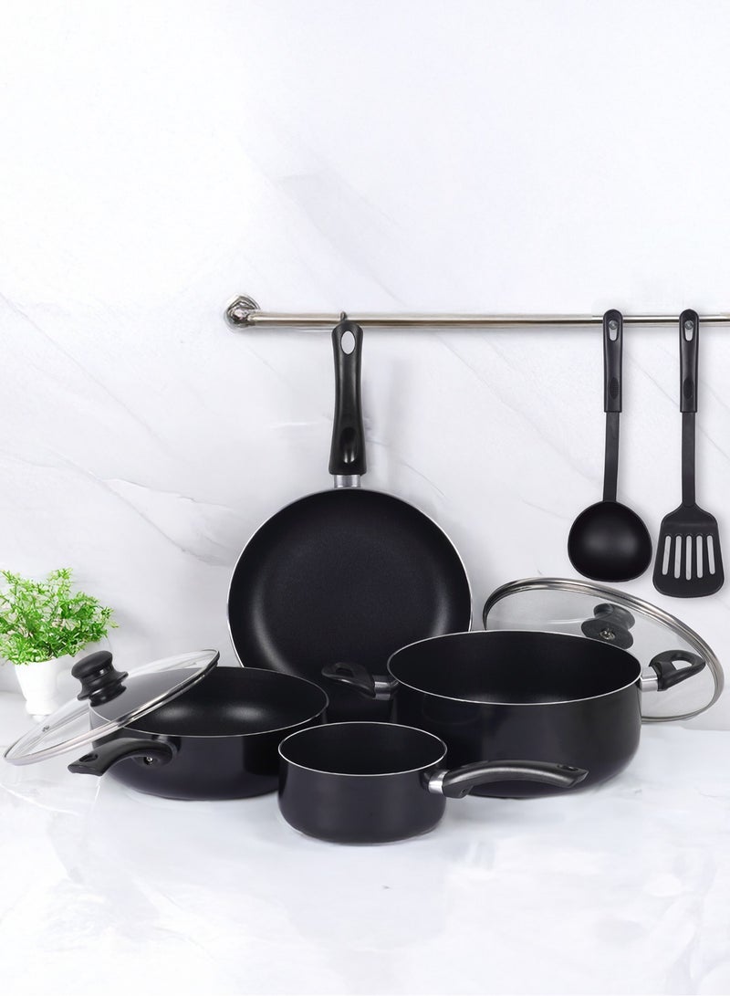 Cookline Pressed Aluminum Nonstick Cookware Set – 8 PCS – Black with Shiny Finish & Induction Bottom - Image 2