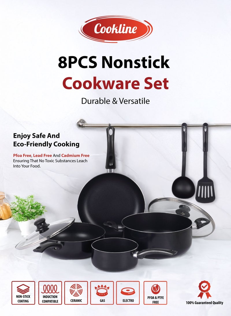 Cookline Pressed Aluminum Nonstick Cookware Set – 8 PCS – Black with Shiny Finish & Induction Bottom - Image 3