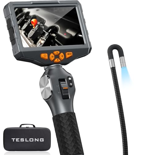 Teslong Two-Way Articulating Borescope with Light, 5-inch IPS Endoscope Inspection Camera with Articulation Head, Automotive Mechanics Fiber Optic Scope-0.33inch - Image 1