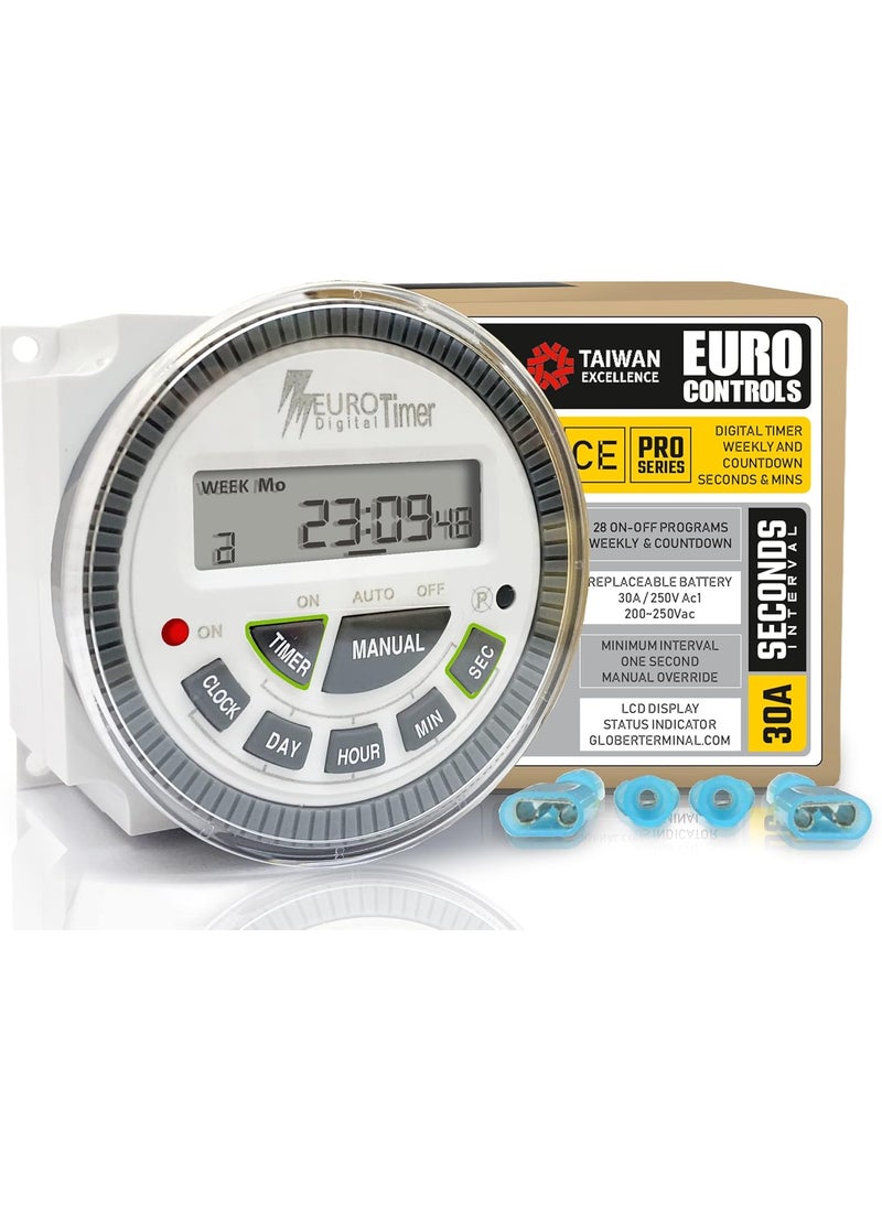 EuroControls - EuroControls TM619SH2 30 amps Digital programmable Timer Switch 4pin 28 onOff Programs Speciality Min 1 Second Interval CountdownWeeklyDaily - Image 1