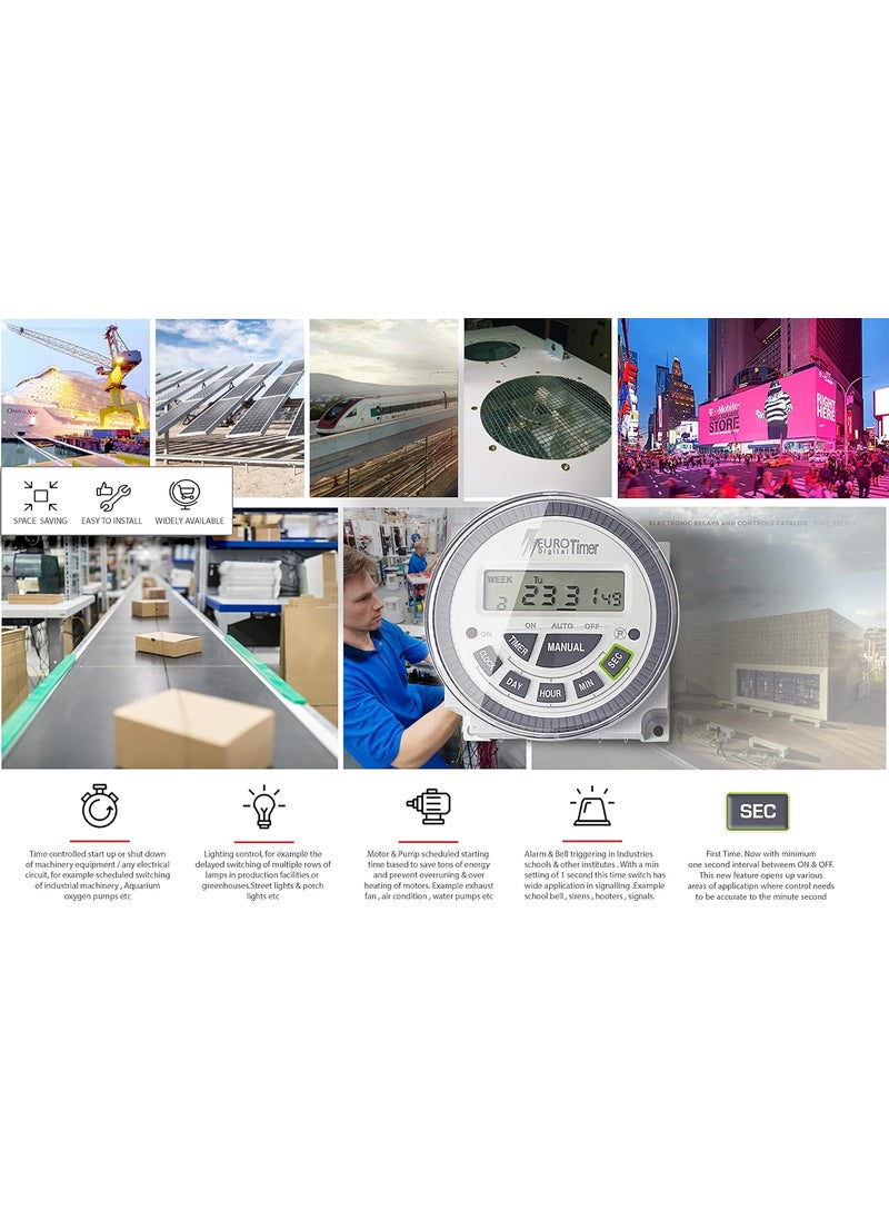 EuroControls - EuroControls TM619SH2 30 amps Digital programmable Timer Switch 4pin 28 onOff Programs Speciality Min 1 Second Interval CountdownWeeklyDaily - Image 1