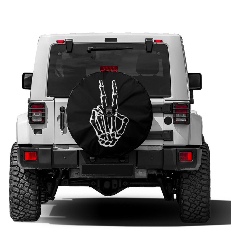 Foruidea Skeleton Peace Spare Tire Cover with Backup Camera Hole Wheel Tire Cover Fit Trailer RV SUV and Many Vehicle 17inch