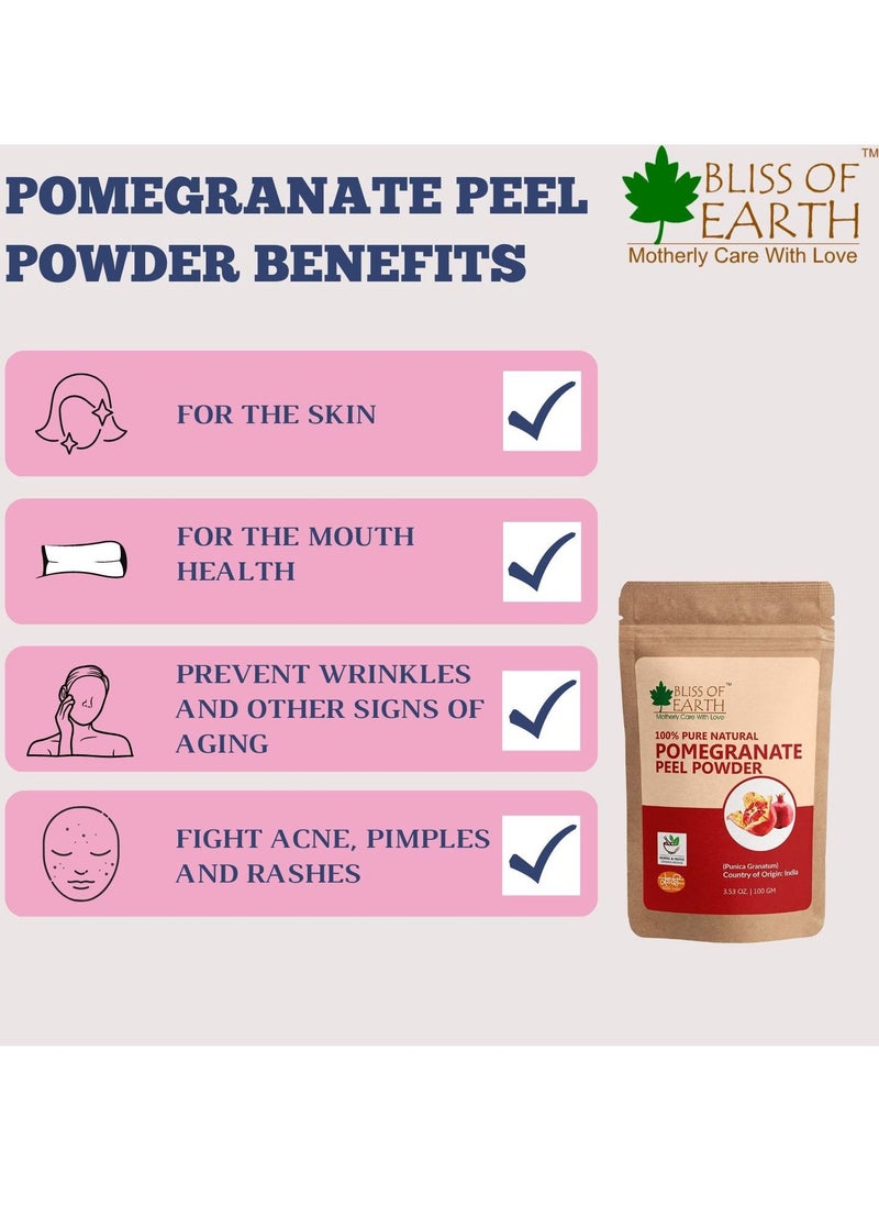 BLISS OF EARTH 100% Pure & Natural Pomegranate Peel Powder 100GM Cure Pimple & Acne Remove Wrinkles Natural Sore Throat Reliver Anar Powder Pack of 3  - Image 2