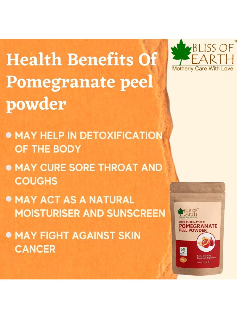 BLISS OF EARTH 100% Pure & Natural Pomegranate Peel Powder 100GM Cure Pimple & Acne Remove Wrinkles Natural Sore Throat Reliver Anar Powder Pack of 3  - Image 4