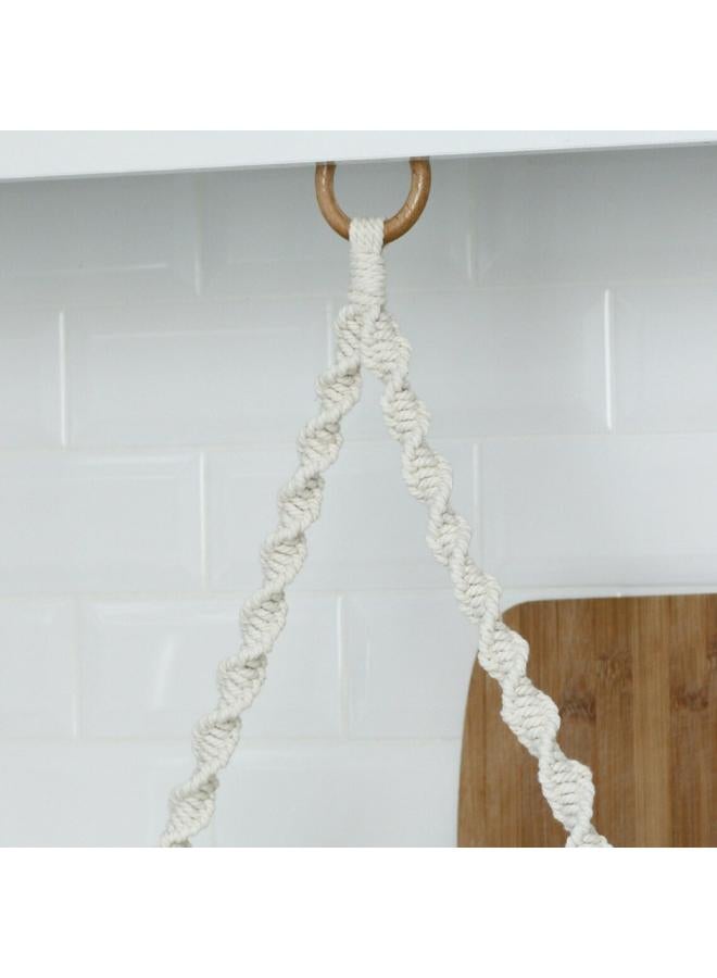 انتيكيانو حامل ديكور بتصميم مكرمية للتعليق على الحائط مخصص لمناديل المطبخ الورقية ومناديل التواليت، تصميم طبيعي لحبل مضفر بنمط بوهيمي مناسب للحمام، بيج - Image 2