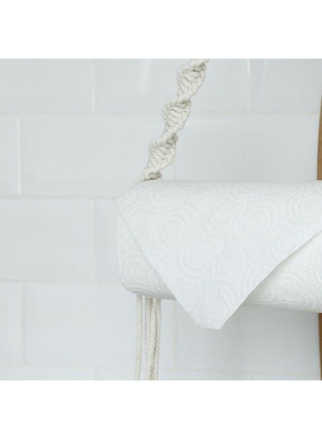 انتيكيانو حامل ديكور بتصميم مكرمية للتعليق على الحائط مخصص لمناديل المطبخ الورقية ومناديل التواليت، تصميم طبيعي لحبل مضفر بنمط بوهيمي مناسب للحمام، بيج - Image 3