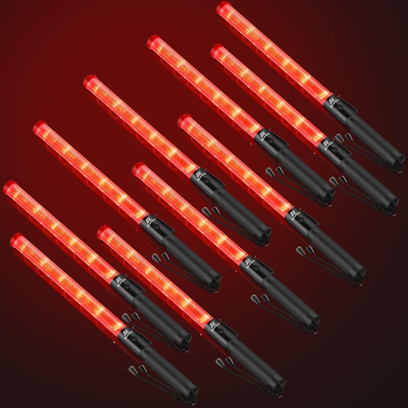 RoadHero 10 Pack 21 Inch Traffic Wand, Brightness Traffic Control Baton with 2 Flashing Modes, Safety Marshalling Wands with Side Clip for Airport, Parking Lot, Car Directing - Image 1